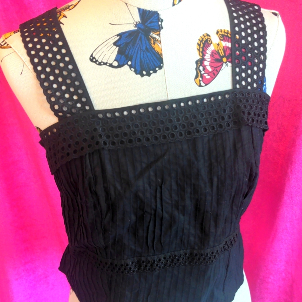Akris Punto black cotton eyelet tank top size US 12